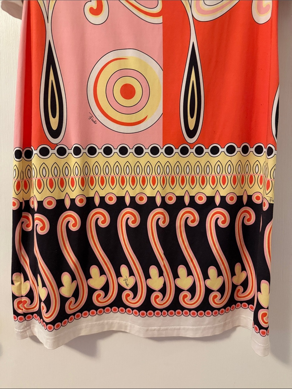 Emilio Pucci Pink Red Black Yellow 38 Italy Shift Dress Mod Printed 6 Small Med - Picture 12 of 16